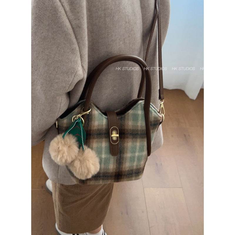 Niche Plaid Women Shoulder Messenger Bag Retro - Mubimart