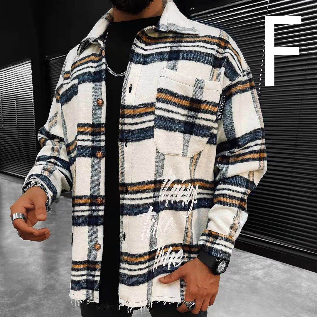 Men's Long Sleeve Plaid Shirt Jacket - Mubimart