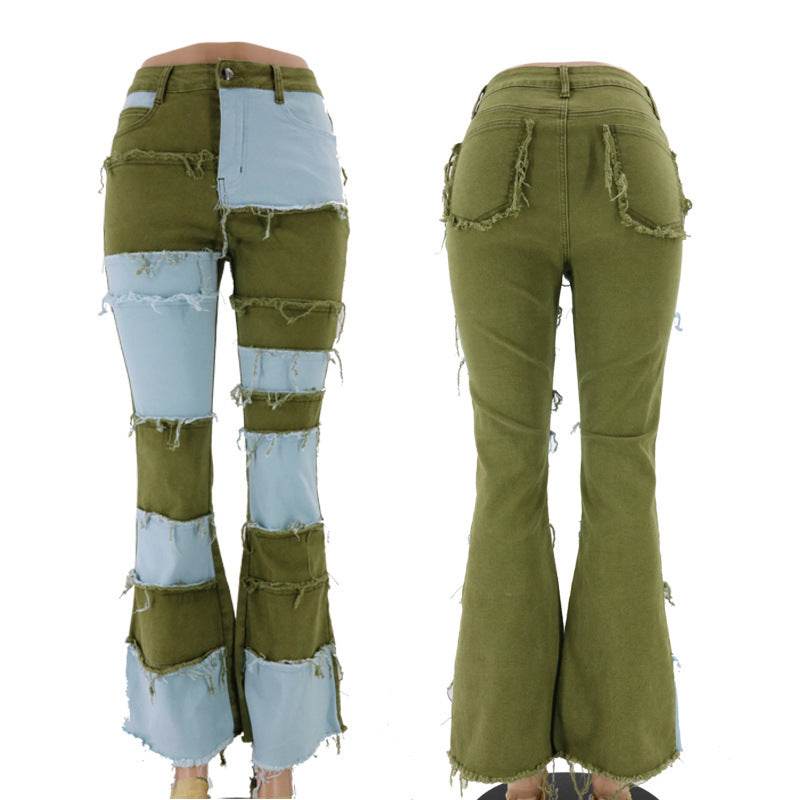 Patchwork high-rise flared jeans - Mubimart