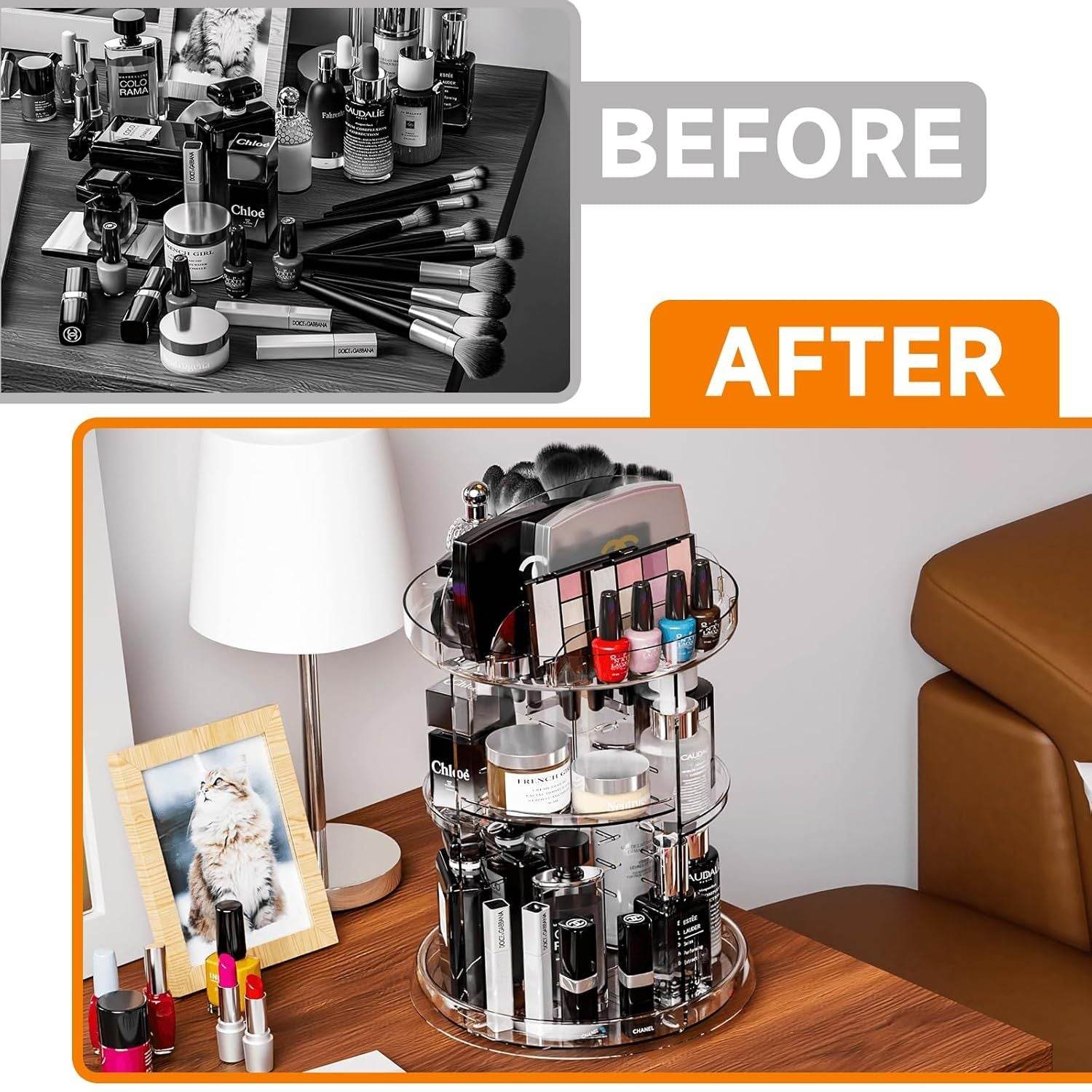 360 Rotating Makeup Organizer For Vanity Storage Adjustable Spinning Beauty And Skincare Organizer,Clear Acrylic Carousel Cosmetic Display Cases,Bathroom Counter Lazy Susan Skin Care Holder - Mubimart