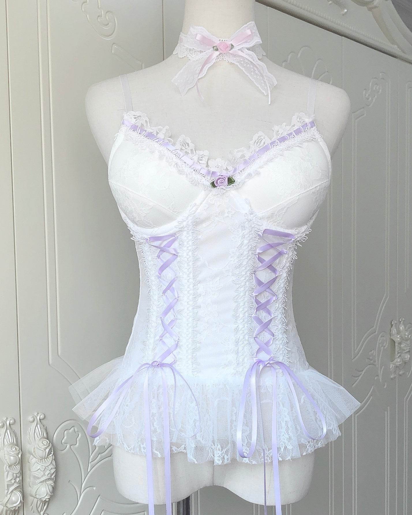 French Retro Lace Corset Sling Top Women - Mubimart