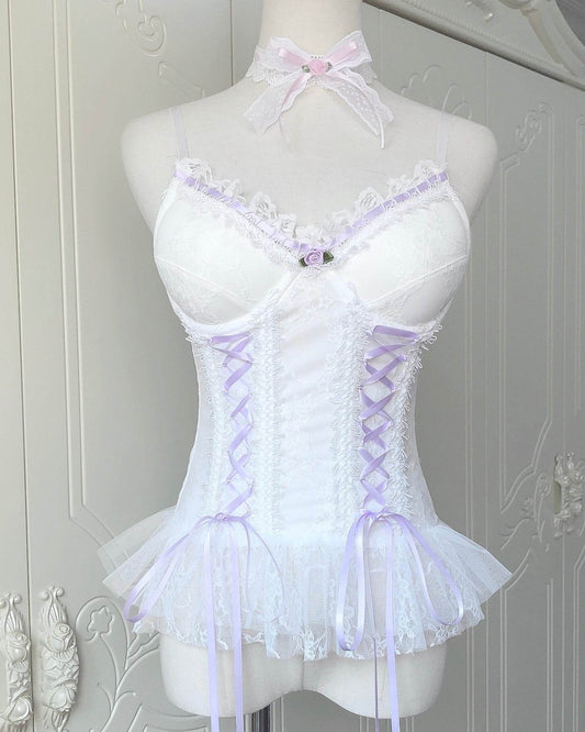 French Retro Lace Corset Sling Top Women - Mubimart