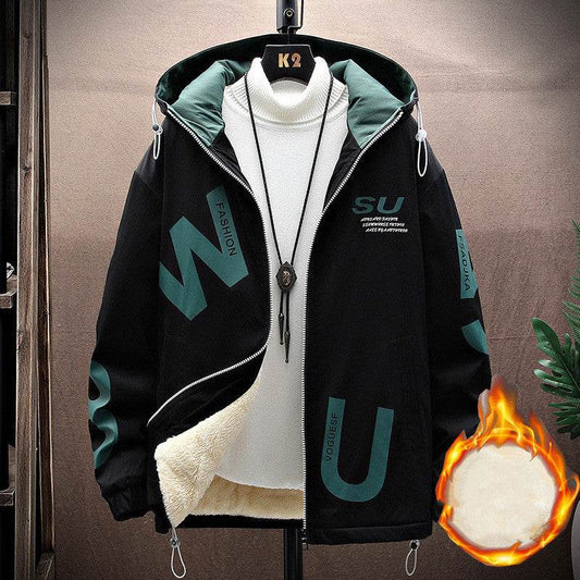 Men's Casual Cropped Fleece Jacket Hooded Jacket - Mubimart