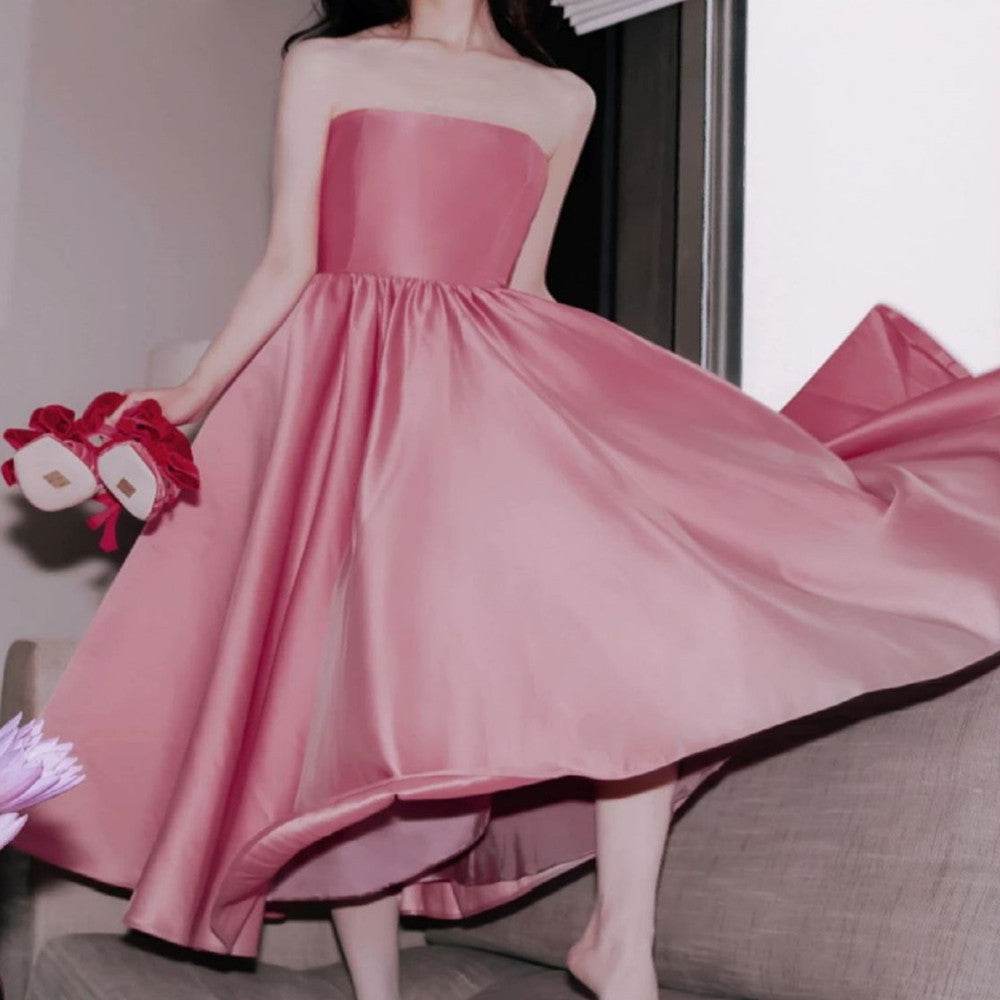 Tube Top Formal Satin Dress - Mubimart