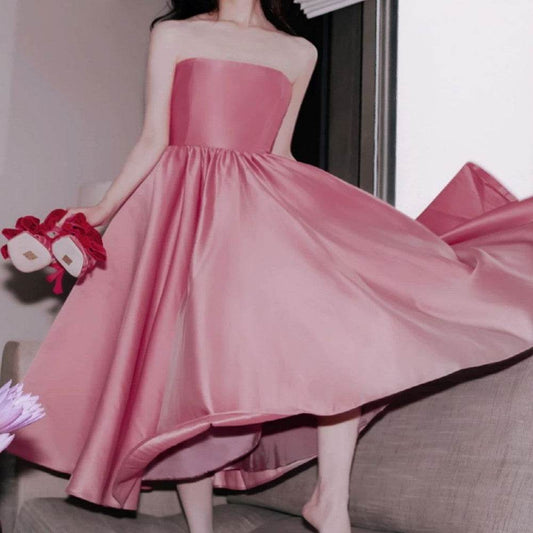 Tube Top Formal Satin Dress - Mubimart