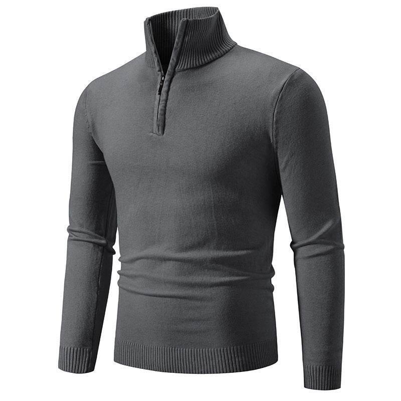 Zip-up Turtleneck Pullover Men's Long Sleeved Sweater - Mubimart