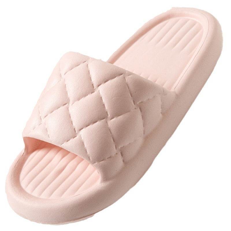New Rhombus Home Slippers Summer Non-slip Floor Bathroom Slipper Lightweight Simple House Shoes For Women Men - Mubimart