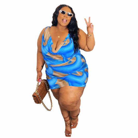 Summer Casual Printed Loose Plus Size Dress - Mubimart