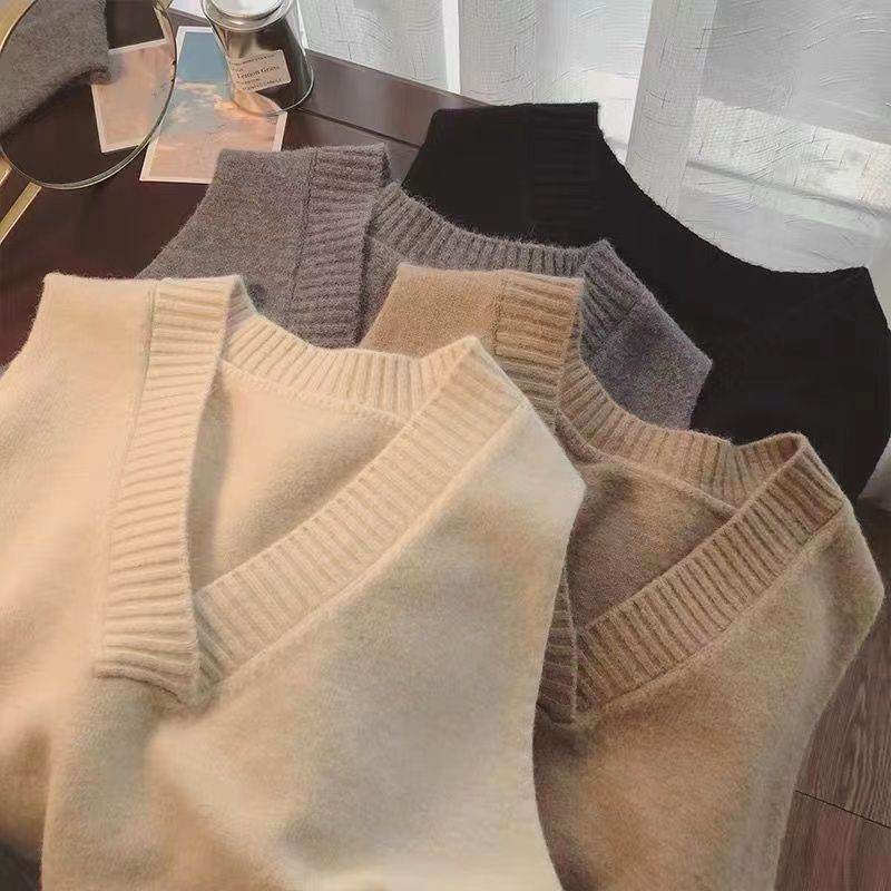 Inner Wear Sleeveless Knit Vest Collar Sweater Vest For Women - Mubimart
