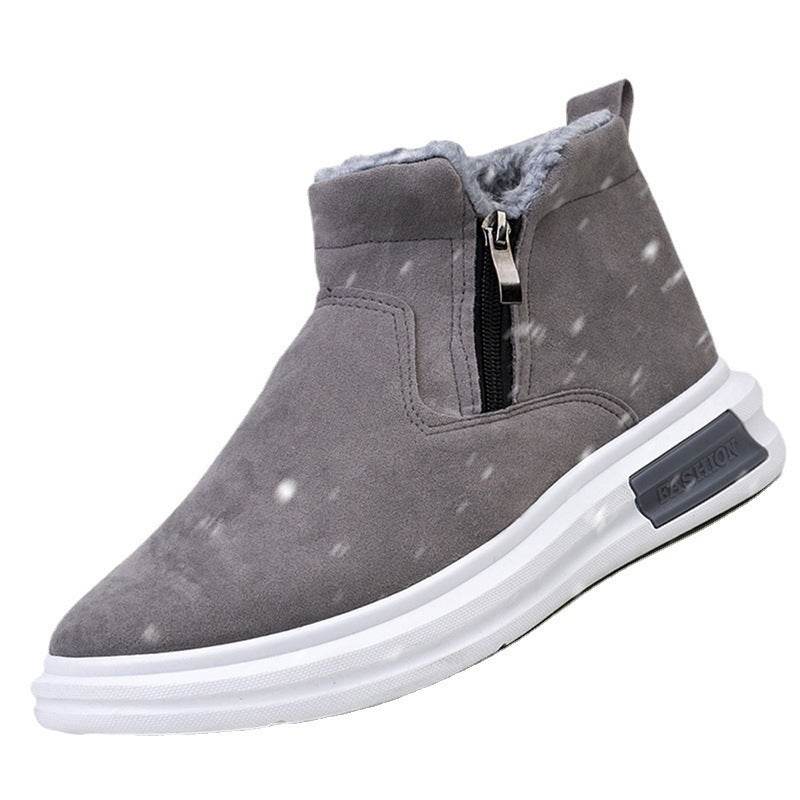 Fashion Snow Boots For Men Winter Warm Flat Cotton Plush Shoes With Side Zipper Casual Daily Fleece Ankle Boot - Mubimart