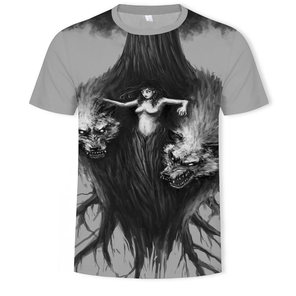 Mens Fashion Casual Digital Print Crew Neck T-shirt