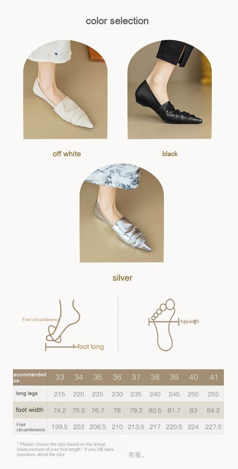 Pointed-toe Low Heel Flat Shoes Black Creamy-white - Mubimart