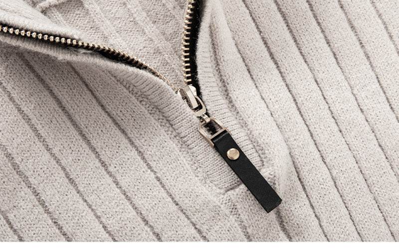 Men's Long-sleeved Half-turtleneck Zip-up Sweater - Mubimart