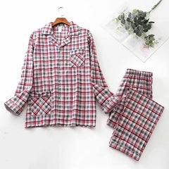 Long-sleeved Trousers And Brushed Plaid Pajama Set - Mubimart - Pajama Set 