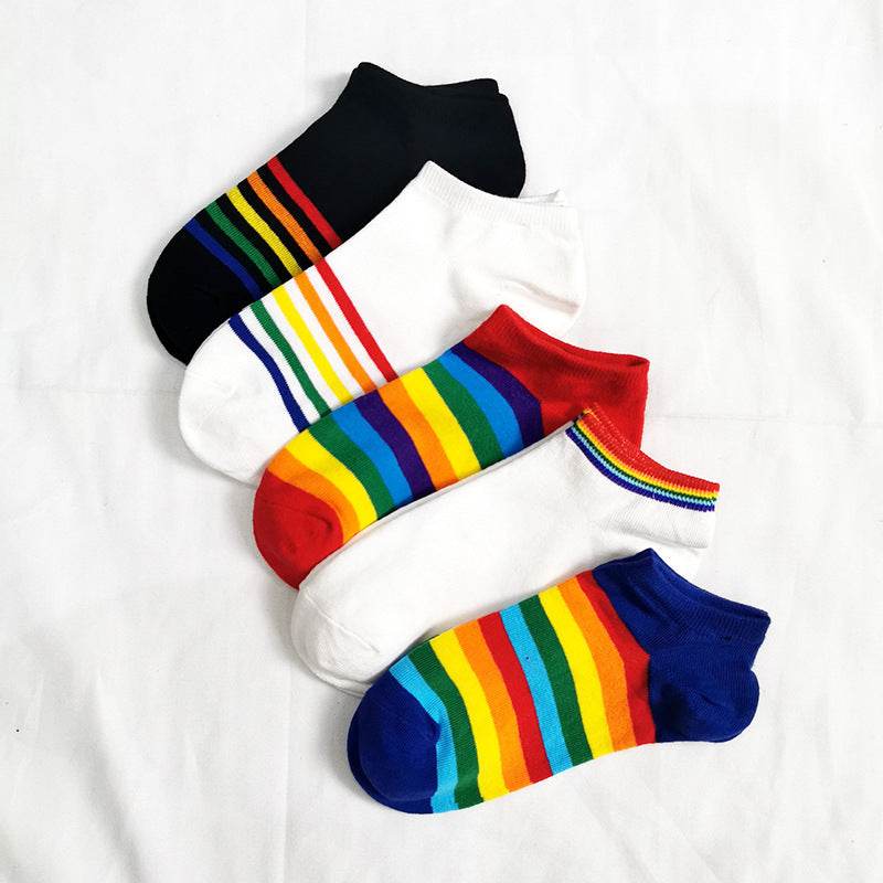 Rainbow Short Tube Low Top Doll Unisex Ins Trend Trendy Socks - Mubimart
