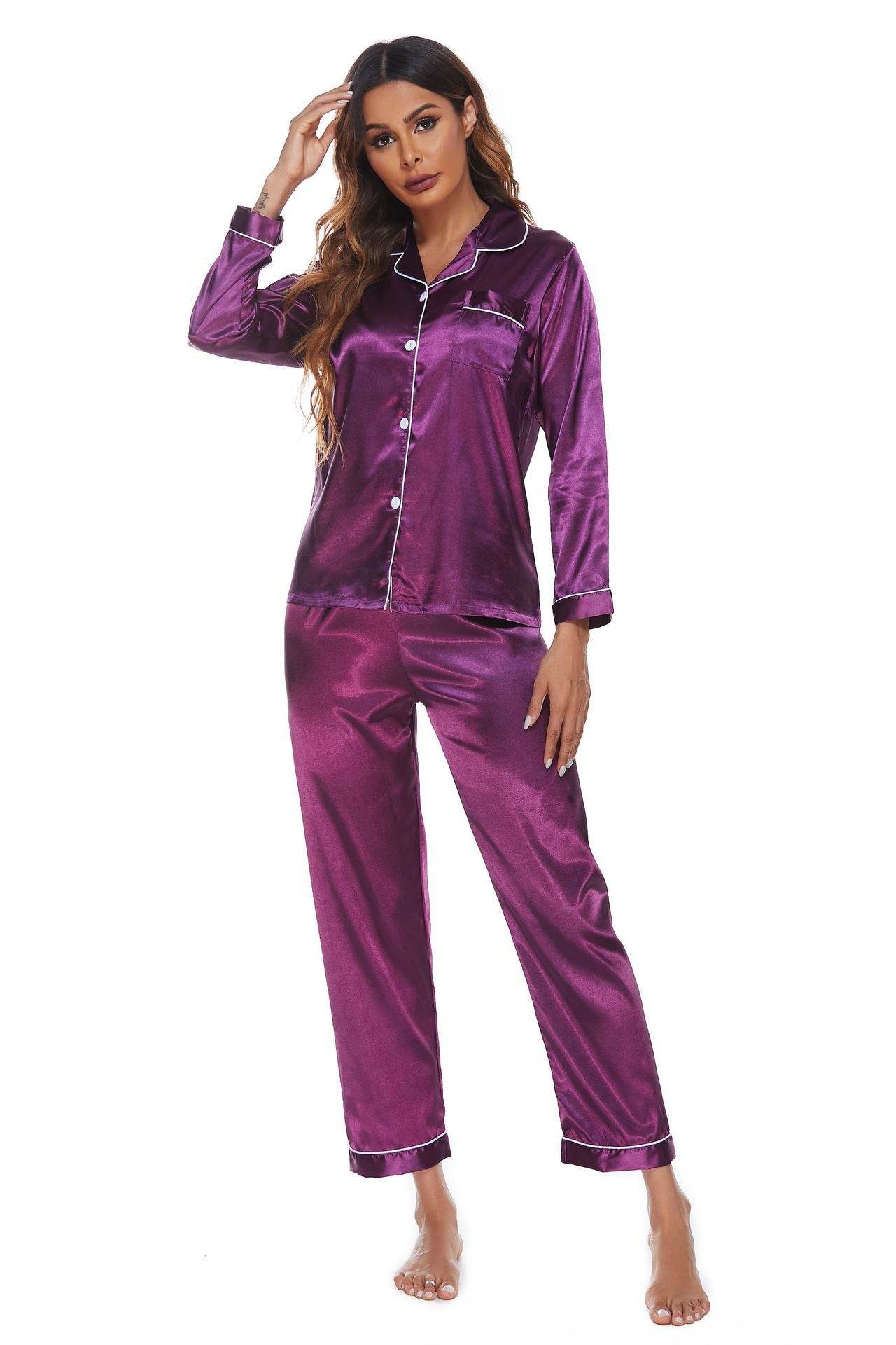 Pajamas Women's Long Sleeve Sleepwear Soft Button Loungewear Pjs Set Nightwear - Mubimart