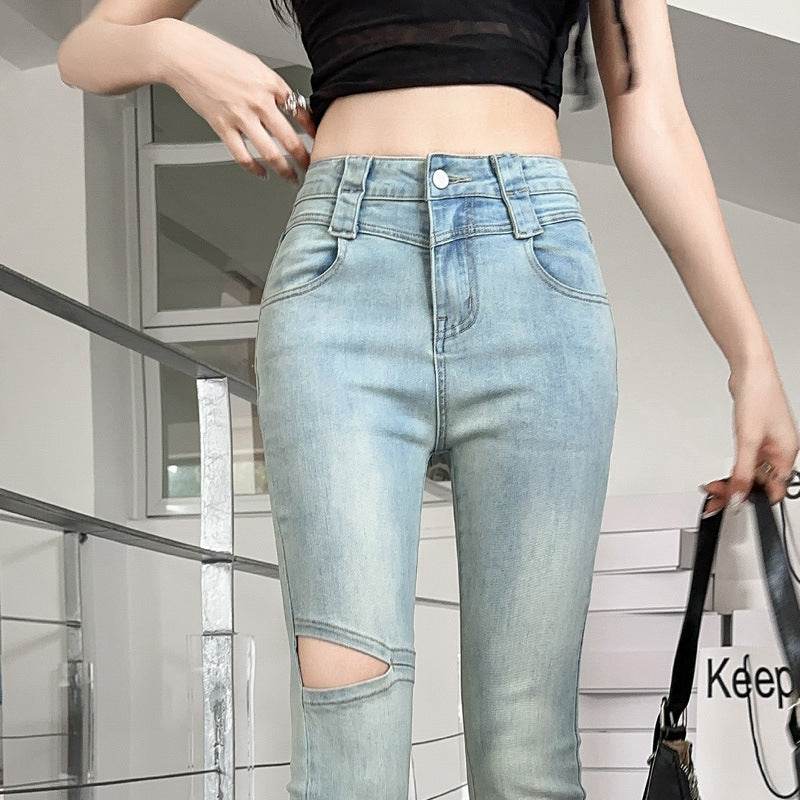 Fringed Burr Slightly Flared Jeans Women - Mubimart