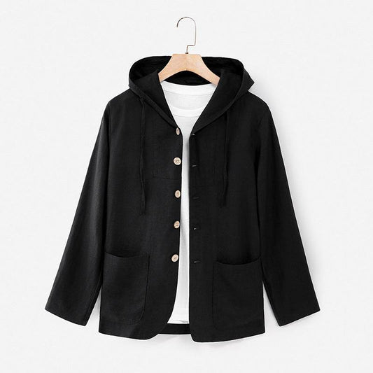 Linen Shirt Casual Linen Hooded Loose Breathable Jacket - Mubimart