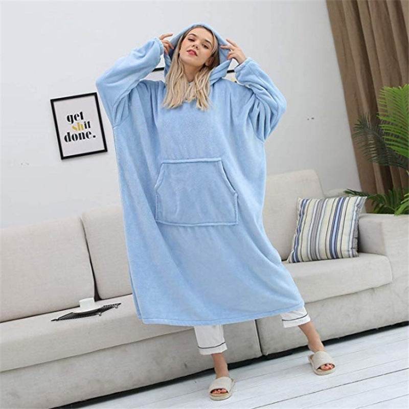 Couple Nightgown Double-sided Flannel Plus Long Hooded Nightgown - Mubimart