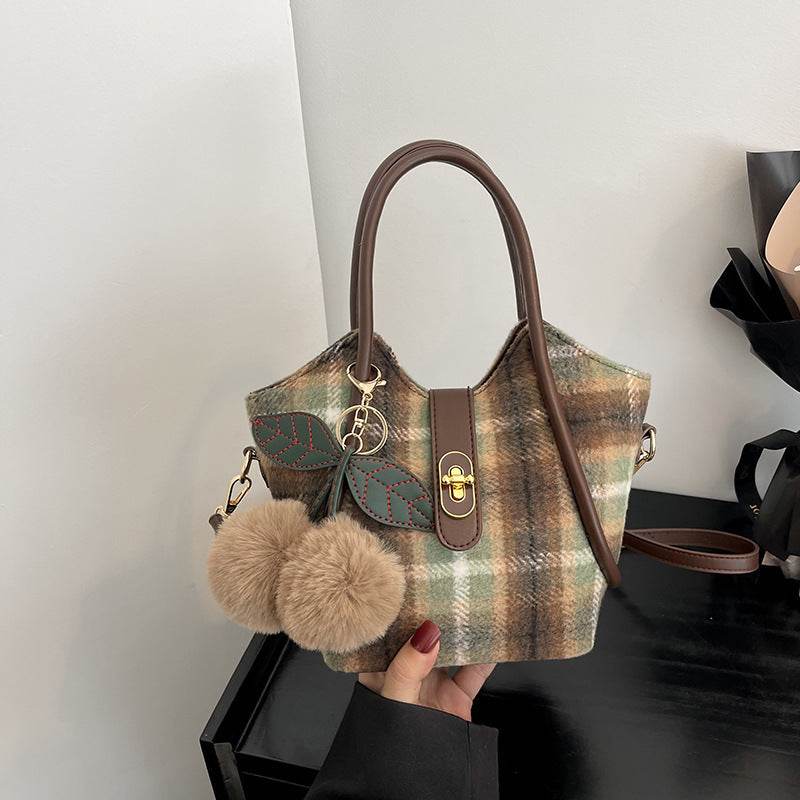 Niche Plaid Women Shoulder Messenger Bag Retro - Mubimart