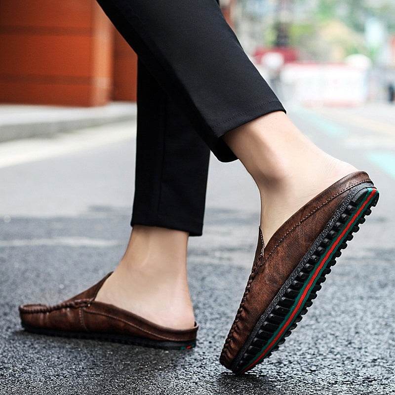 Men Leather Mules Casual Shoes Slipper Fashion - Mubimart