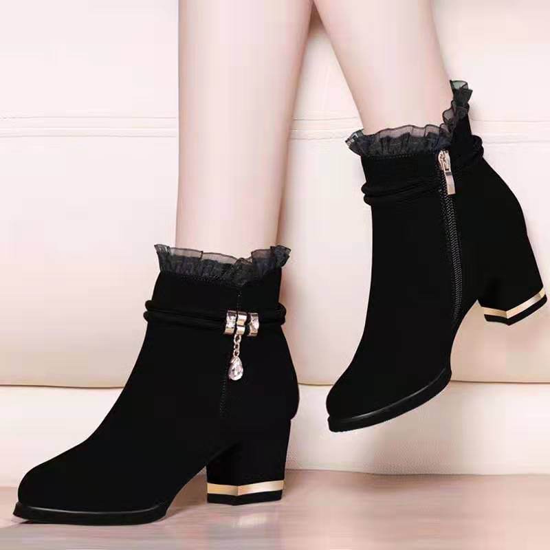 Season Tide Sandal Boots Mid-heel Short Tube All-match - Mubimart