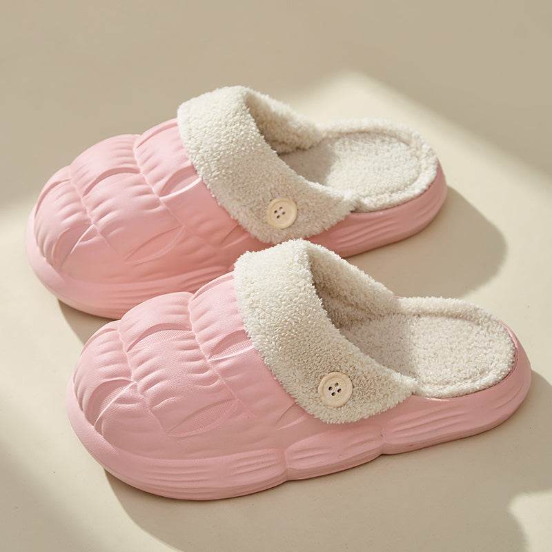 Removable Fluffy Shoes Warm Fuzzy Slippers Waterproof Non-Slip Indoor House Shoes For Women Men - Mubimart