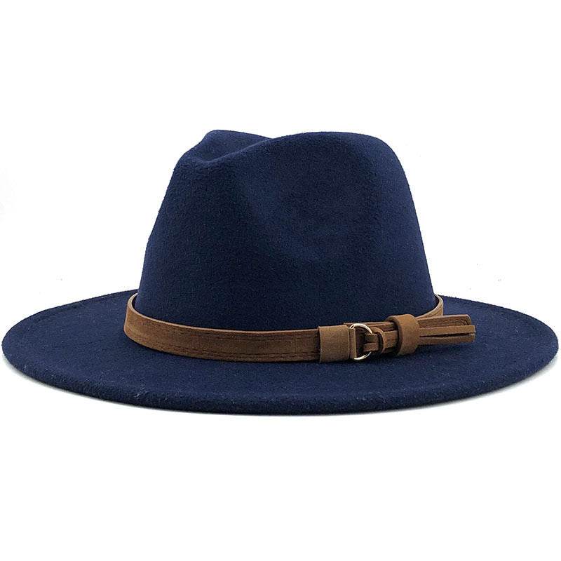 Simple Church Hat Suede Belt Woolen Hat British Style Fedora Hat Wide Brim Hat Women's Autumn And Winter Top Hat - Mubimart