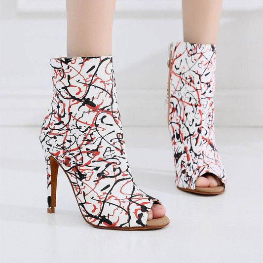 Women's Adult High Heel Stage Boots Graffiti Mid-calf - Mubimart