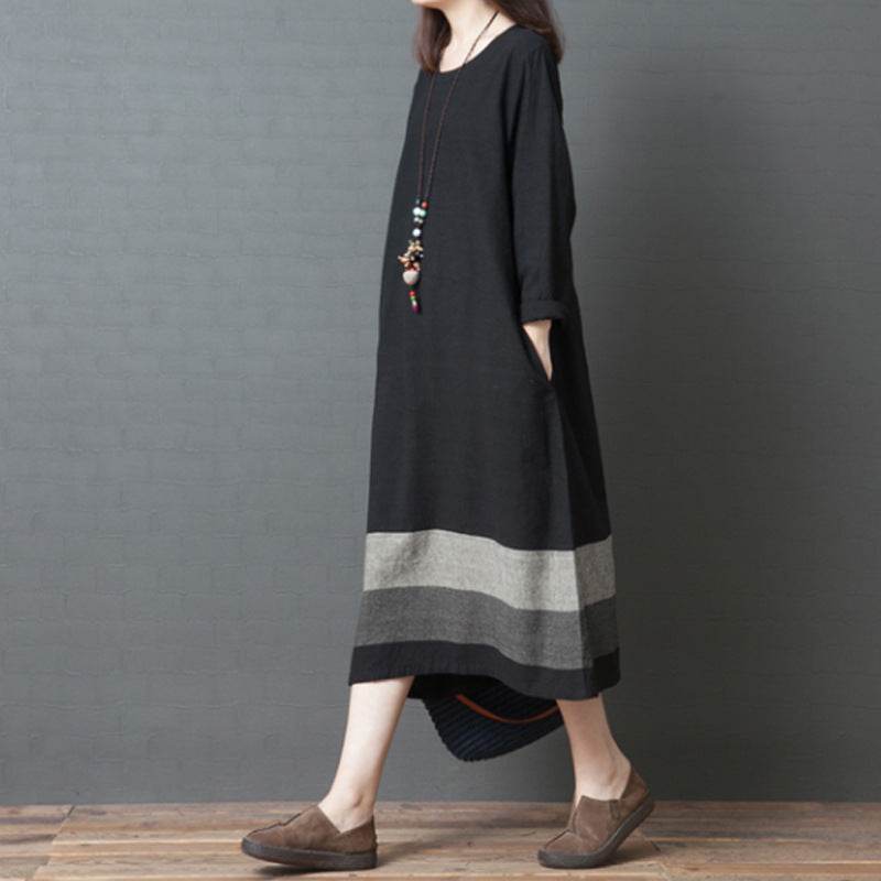 Women's Loose Plus Size Casual Cotton And Linen Dress - Mubimart