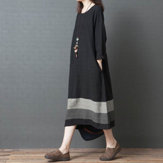 Women's Loose Plus Size Casual Cotton And Linen Dress - Mubimart