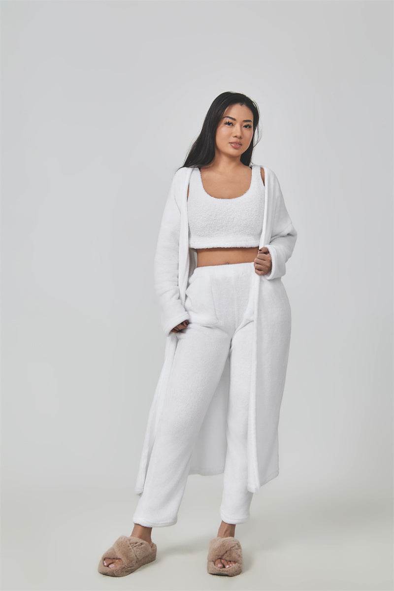 Cozy Pajama Set, 3 Piece Lounge Set, Cute Loungewear, Warm Suit Sets, Matching Set, Lounge Set, 3 Piece Pant Sets, Women Winter Dress - Mubimart