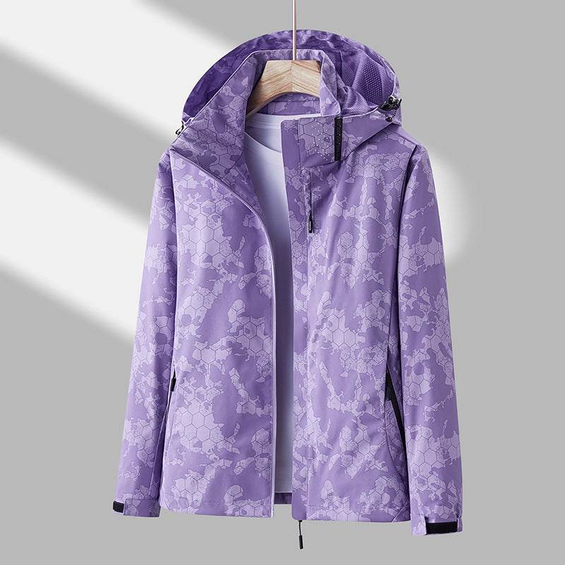 Printed Hooded Windbreaker Unisex Fashion Solid Color Zip-up Jacket Waterproof Windproof Outwear For Women Men Clothing - Mubimart