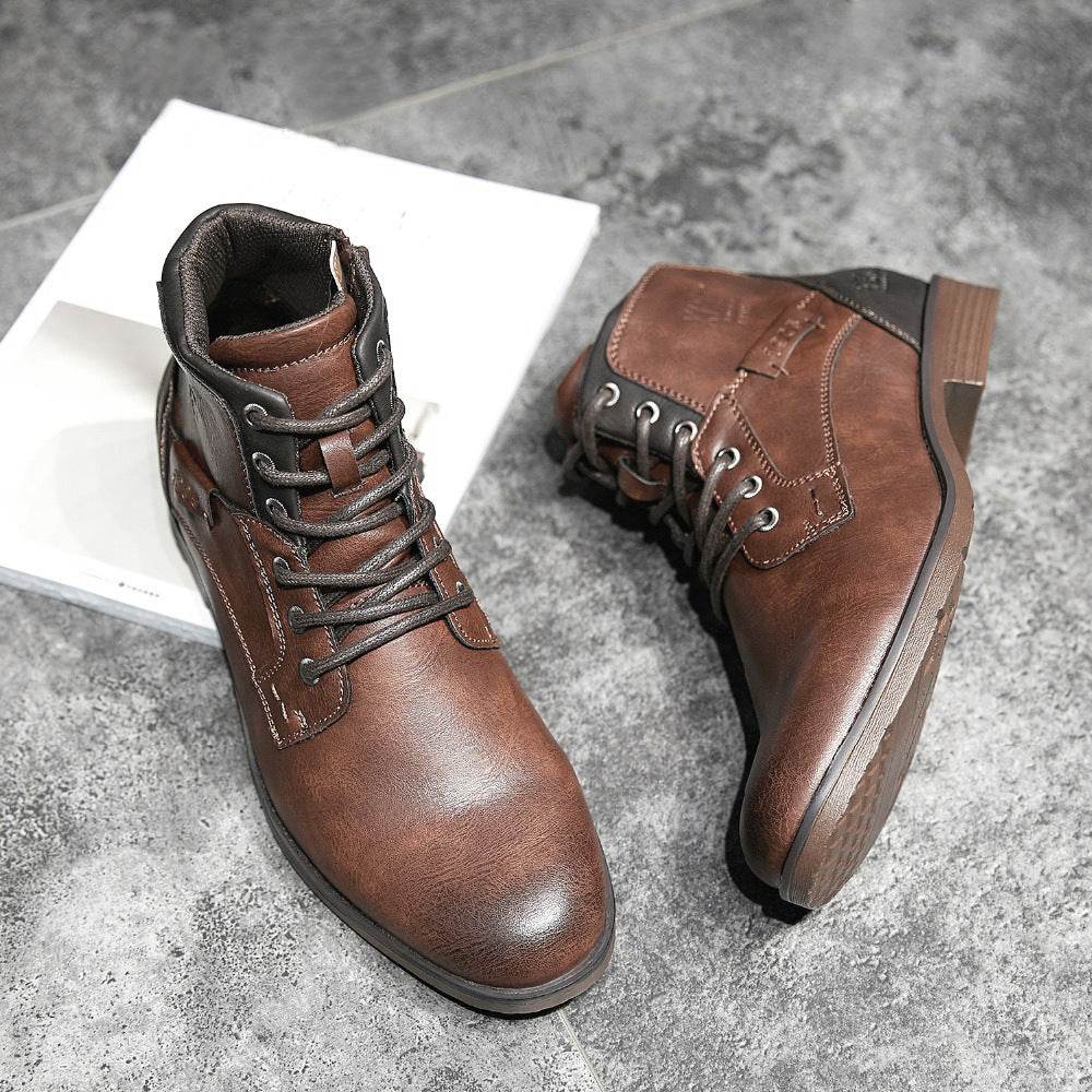 Men Winter Ankle Boots Lace Up Footwear Leather Shoes - Mubimart
