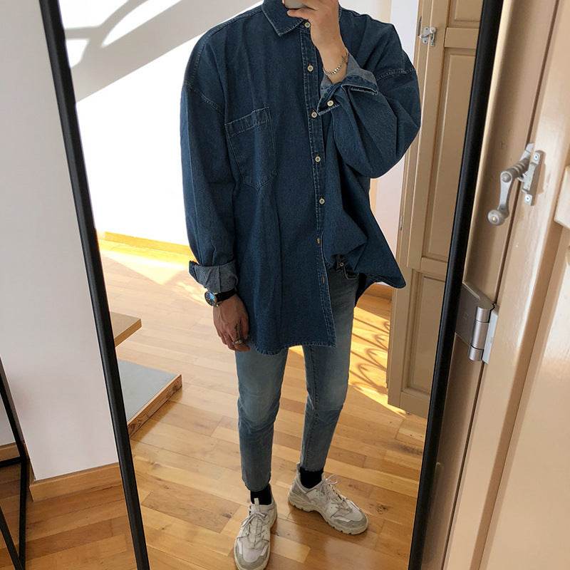 Mens Fashion Loose Denim Shirt Jacket - Mubimart