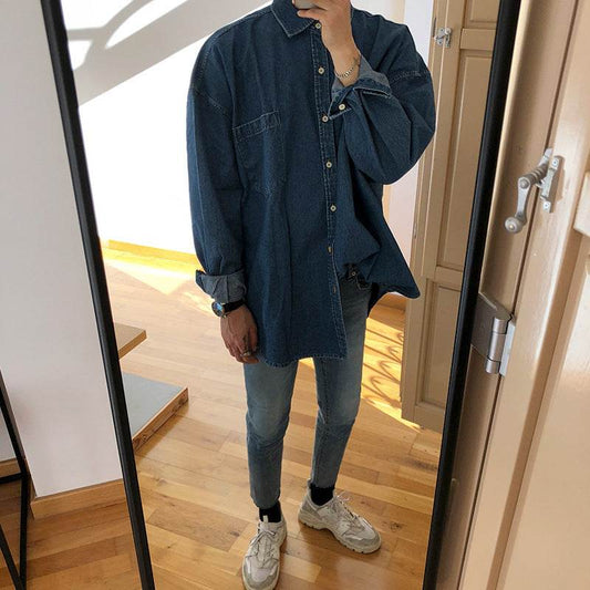 Mens Fashion Loose Denim Shirt Jacket - Mubimart