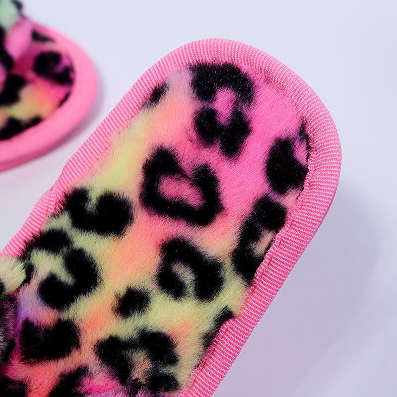 Women New Indoor Fuzzy Leopard Plush House Flat With Fuzzy Slipper - Mubimart -  