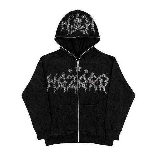Men's Sports Hoodie Rhinestone Printed Zipper Sweater Coat - Mubimart