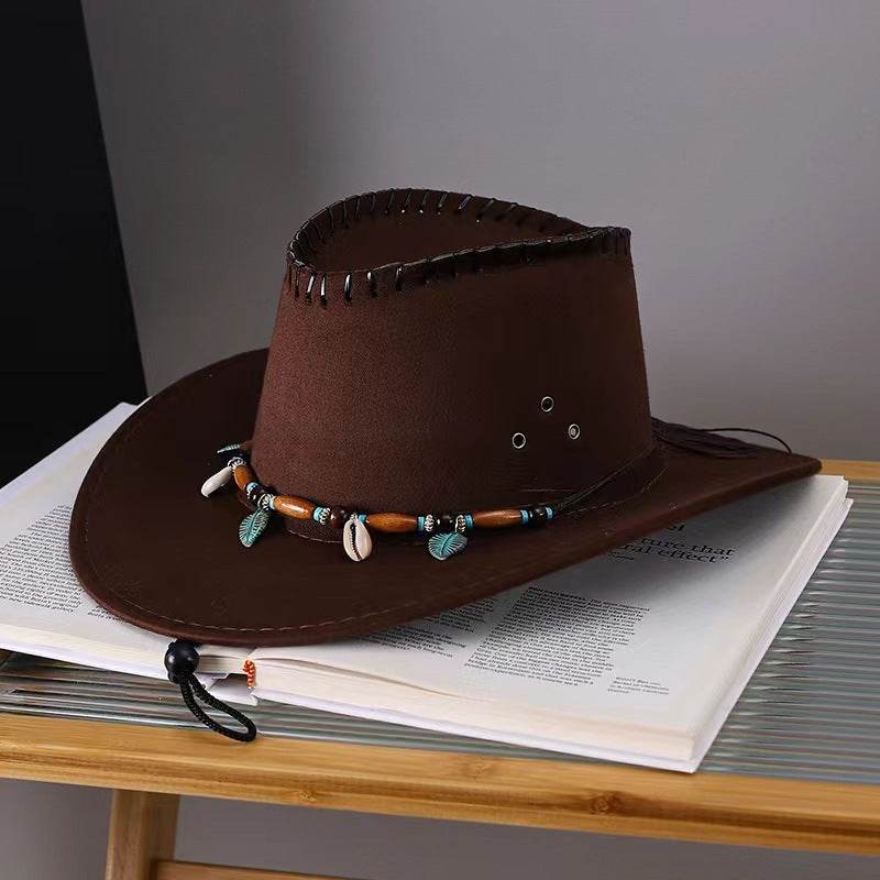 Western Cowboy Hat Men's And Women's Gem Chain Fedora Hat - Mubimart