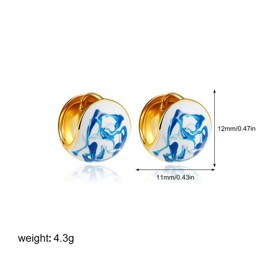 Vintage Hand Painted Blue And White Ceramic Beaded Earrings