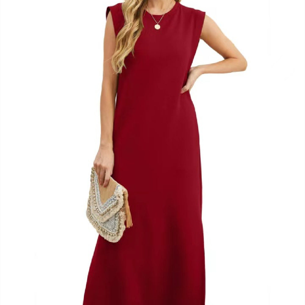 Summer Sleeveless Slit Dress With Pockets Casual Loose Long Dresses For Womens Clothing - Mubimart -  