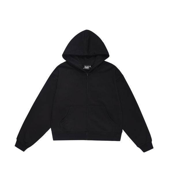 Solid Color BASIC 350g Terry Zipper Hoodie Sweater - Mubimart