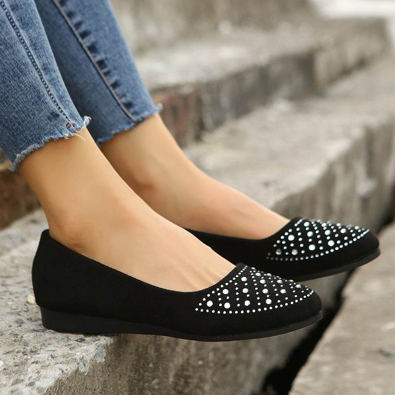 Fshion Flats Shoes With Rhinestones Casual Round Toe Loafers Cozy Shoes For Women - Mubimart