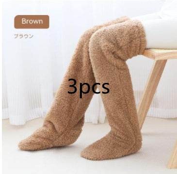Over Knee High Fuzzy Long Socks Winter Warm Cold Leg Knee Joint Cold-proof Stockings Home Floor Sleeping Socks - Mubimart