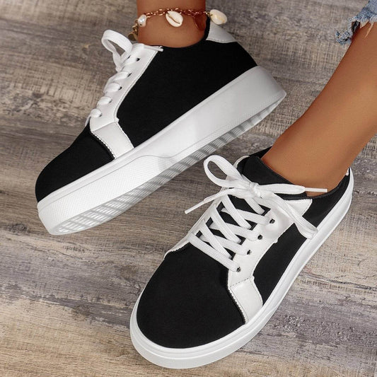 New Lace-up Flats Women Walking Sports Skateboard Shoes Retro Fashion Casual Sneakers - Mubimart