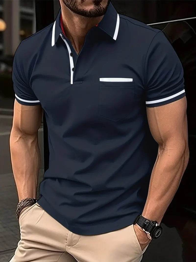 Summer Polo Shirt Button Pocket Men's Sports Polo Shirt - Mubimart