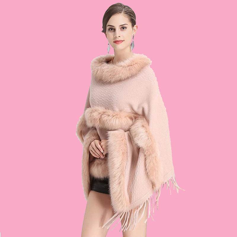 Large Size Faux Fox Fur Mid-length Cape Shawl - Mubimart