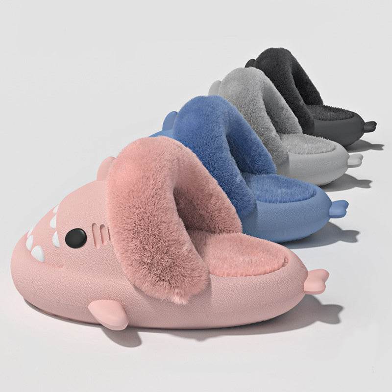 Winter Shark Slippers Detachable Warm Fuzzy Slippers Bedroom House Shoes Women - Mubimart