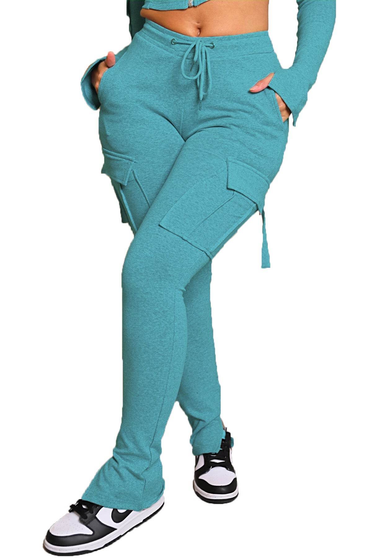 Cargo Pants With Pockets High Waist Drawstring Wide Leg Straight Trousers For Women Overalls - Mubimart