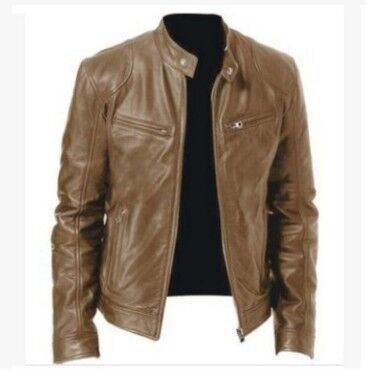 PU Leather Jacket Slim Leather Jacket - Mubimart